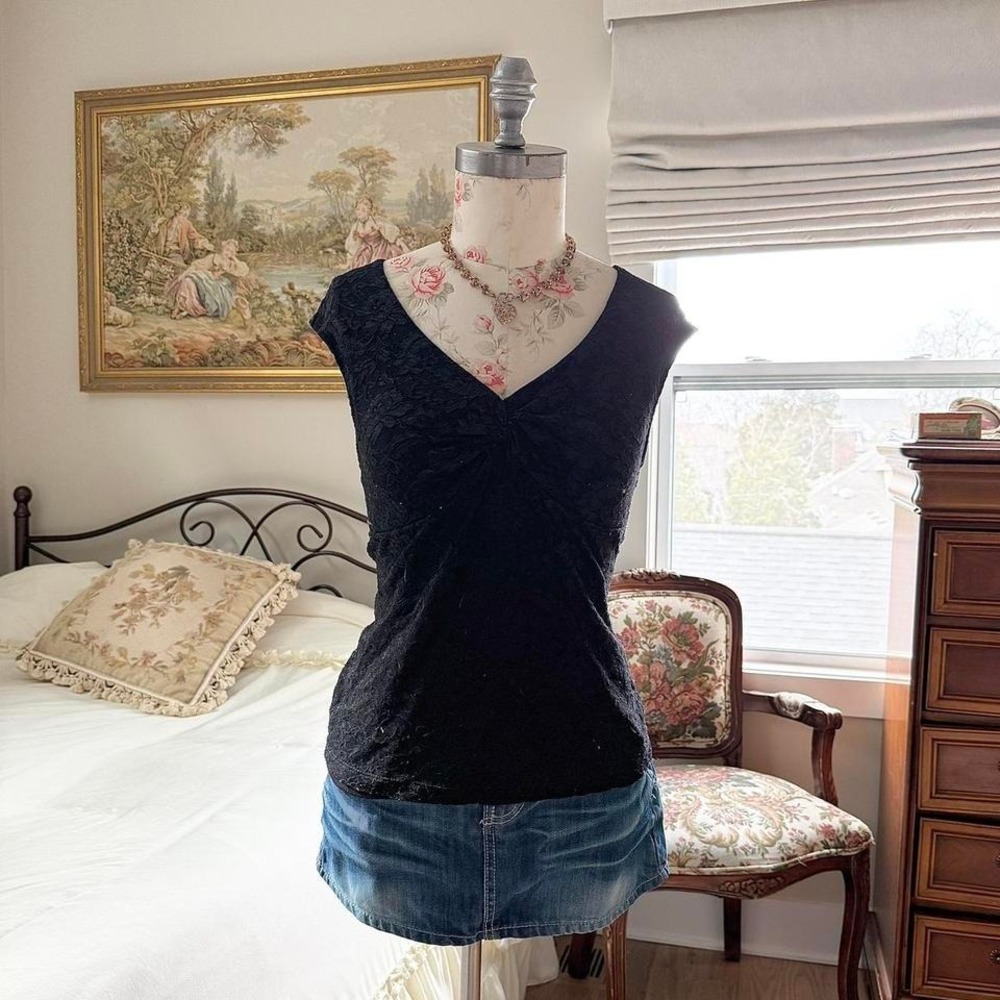 black lace fairy top  y2k rampage black‎ textured tank top large ruching